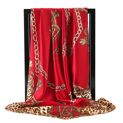 90 * 90Cm Square Scarf Leopard Chain Silk Scarf Simulation Silk Scarf