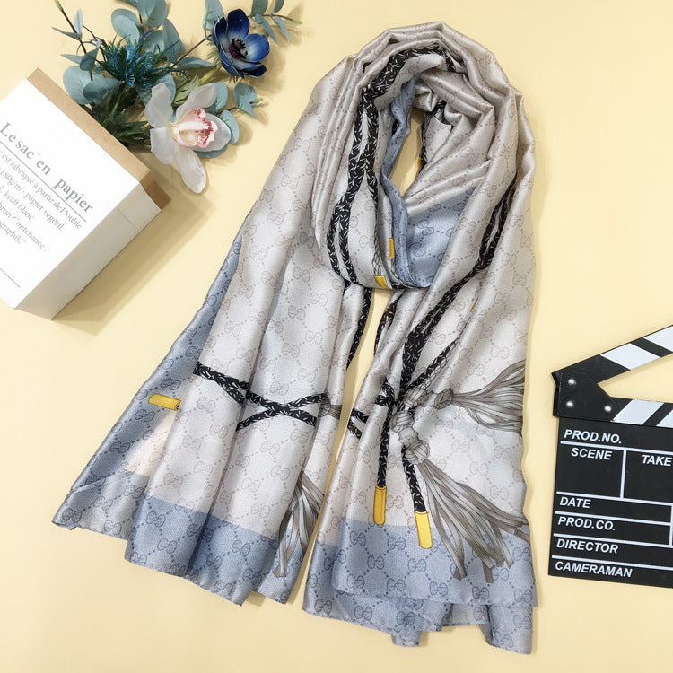 Silk Scarf Women's Spring and Autumn Long  Silk With Shawl