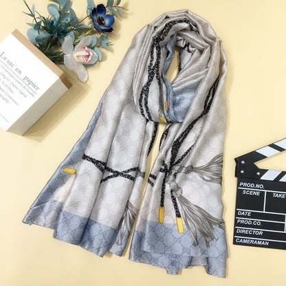 Silk Scarf Women's Spring and Autumn Long  Silk With Shawl