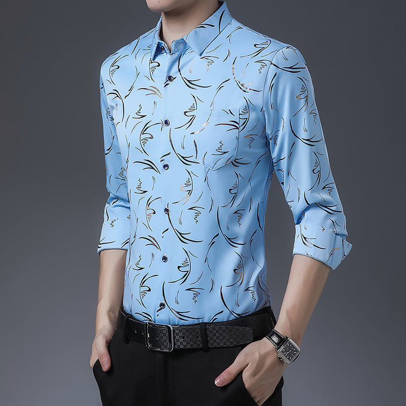 Middle-aged Men's Long-sleeved Ice Silk Shirt Thin Casual
