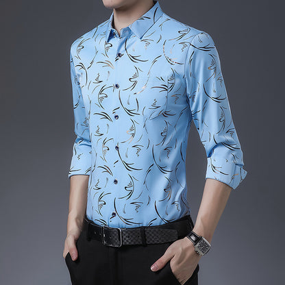 Middle-aged Men's Long-sleeved Ice Silk Shirt Thin Casual