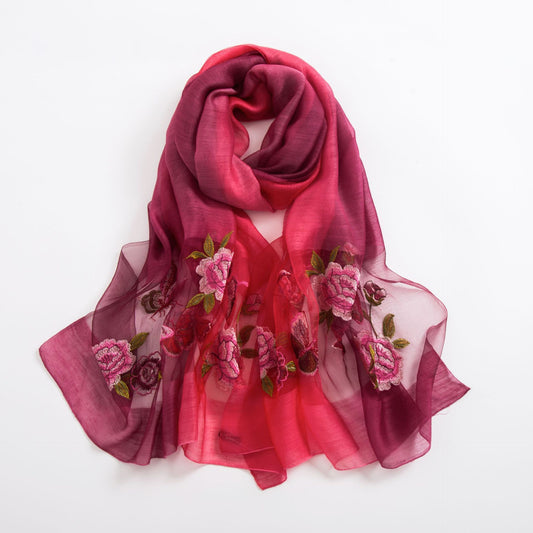 Silk scarf with wild embroidery in spring