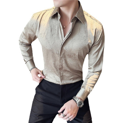 Design Men's Ice Silk Thin Large Texture Long Sleeve Shirt