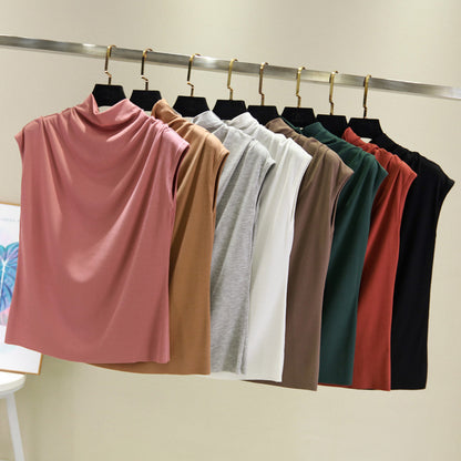 Ice silk thread half high neck sleeveless t-shirt