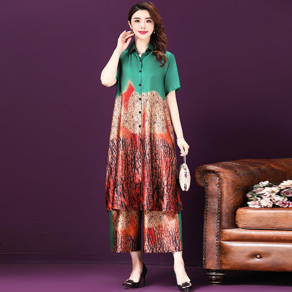 Cardigan silk Cheongsam two-piece set