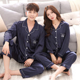 Couple pajamas women spring silk long-sleeved pajamas