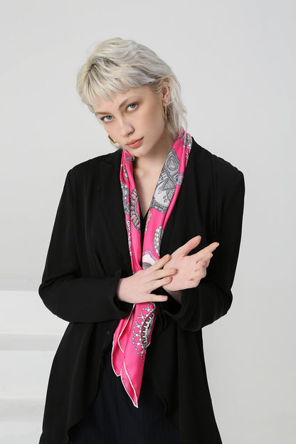 Screen Print Fuschia Silk Scarf