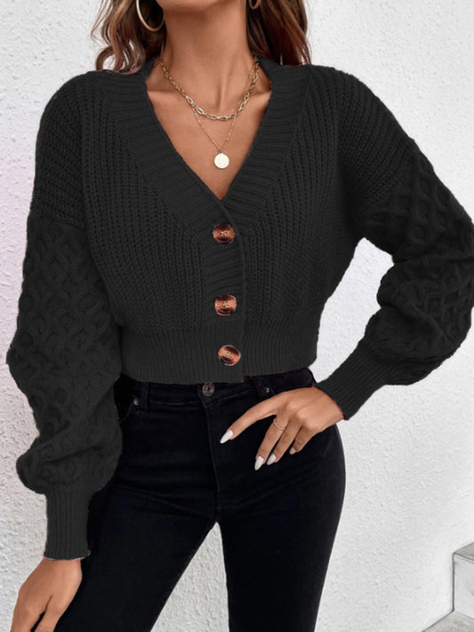 Solid Color Design Drop-shoulder Sleeve Knitted Cardigan
