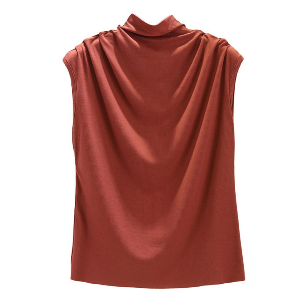 Ice silk thread half high neck sleeveless t-shirt