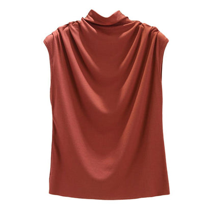 Ice silk thread half high neck sleeveless t-shirt
