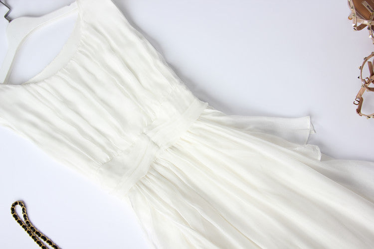 Slim Fitting White Silk Long Dress
