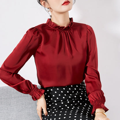Silk satin shirt with wood ears