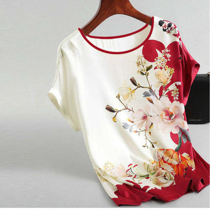 Ice Silk Printed Mother's NewImitation Chiffon Shirt