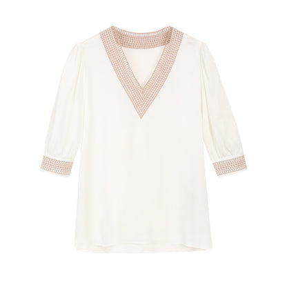 Temperament V-neck silk shirt