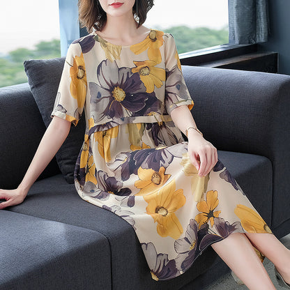 High-end loose plus size silk dress