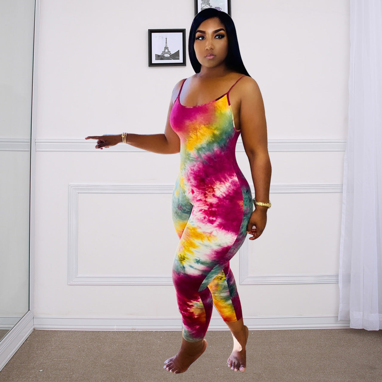Printed milk silk cropped trousers jumpsuit