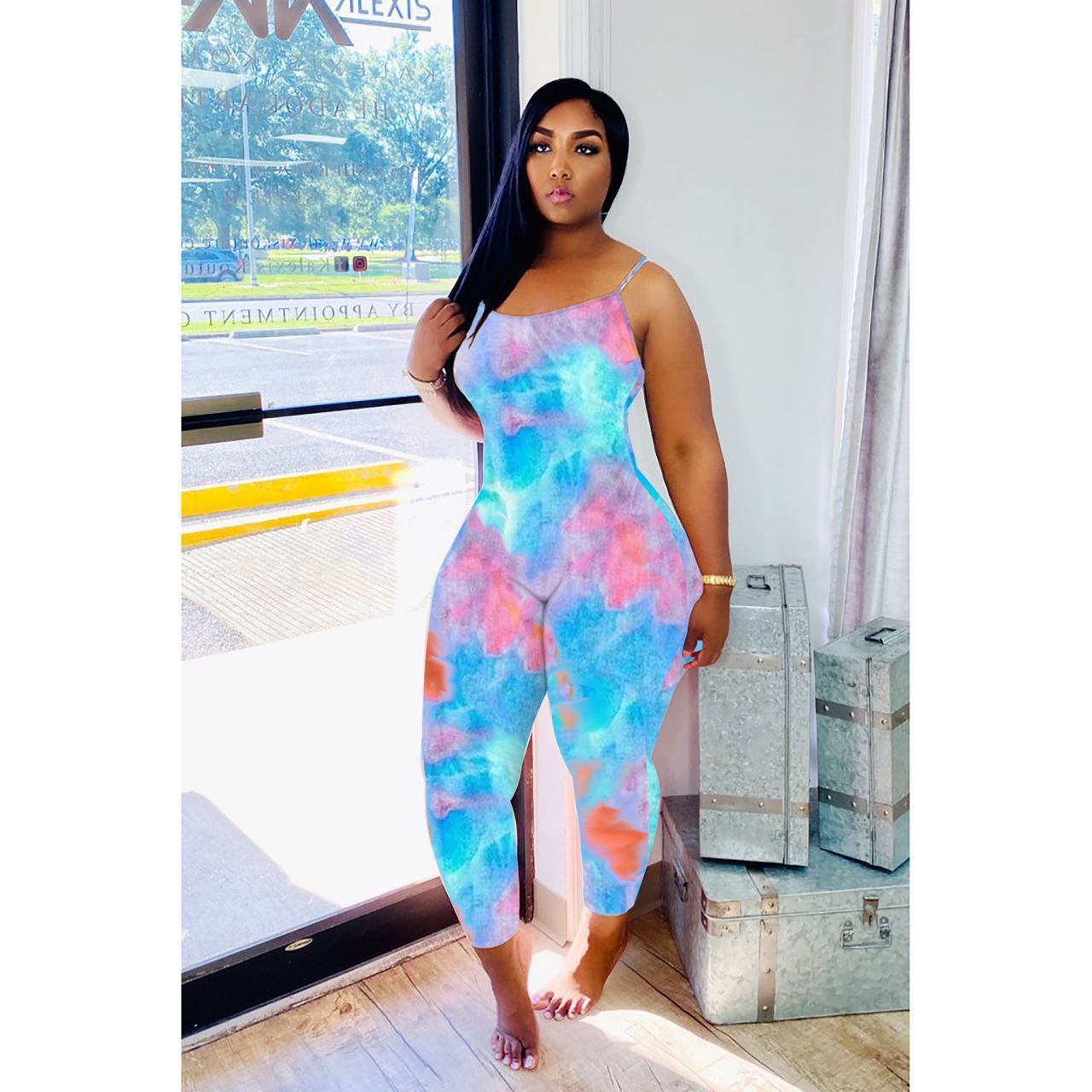Printed milk silk cropped trousers jumpsuit