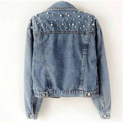 Beaded pearl loose casual women's denim jacket