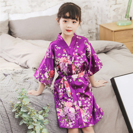 Cardigan silk bathrobe