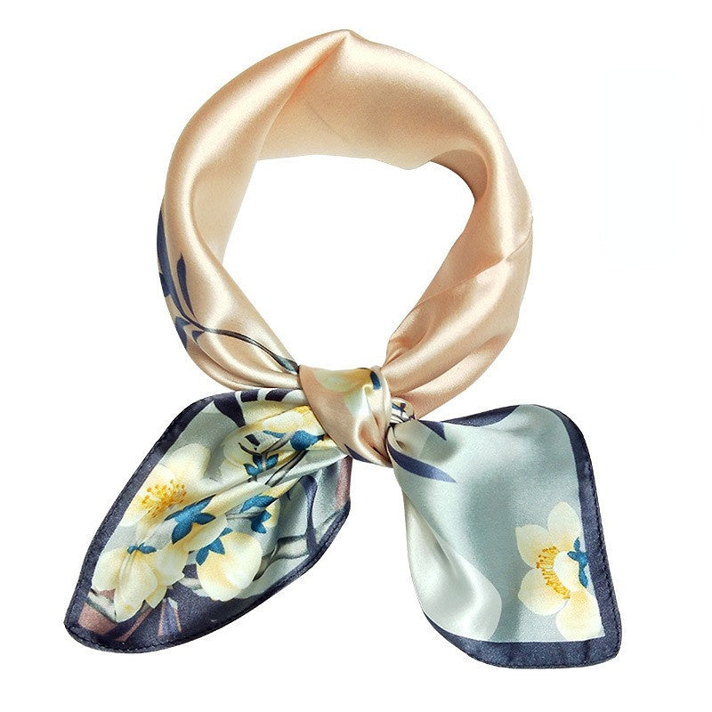 Silk Scarf Women's Spring And Summer New Fashion Professional All-match Printing Satin Silk Small Square Scarf Soft Scarf