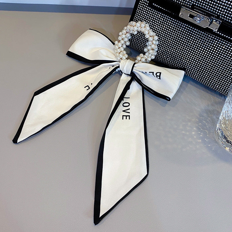 Pearl Head Rope Ribbon Silk Scarf Headband