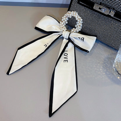 Pearl Head Rope Ribbon Silk Scarf Headband