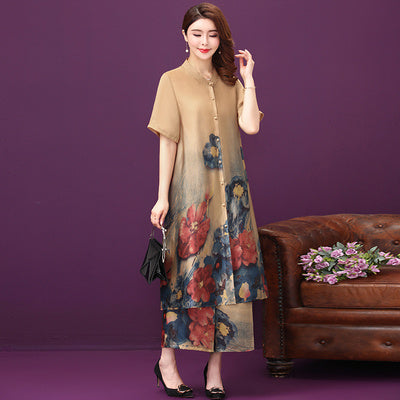 Cardigan silk Cheongsam two-piece set