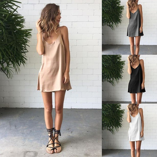 Pure color silk slim dress