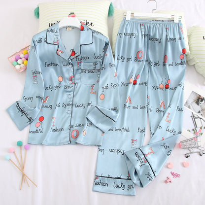 Long sleeved trousers ice silk pajamas suit