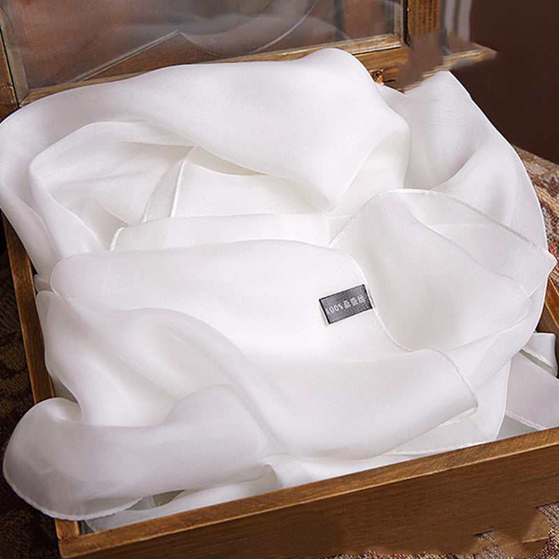 Pure White Hangzhou Long Silk Scarf Pure Color