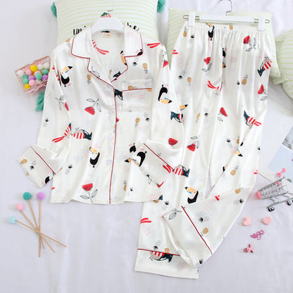 Long sleeved trousers ice silk pajamas suit