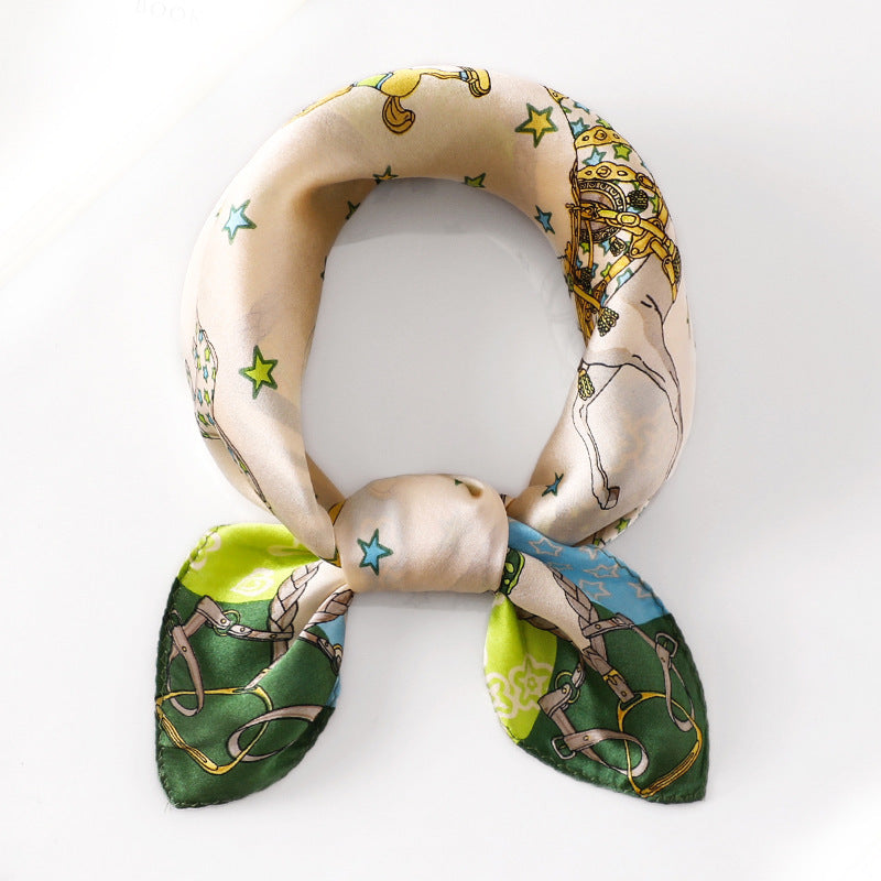 Silk Scarf Women's Spring And Summer New Fashion Professional All-match Printing Satin Silk Small Square Scarf Soft Scarf