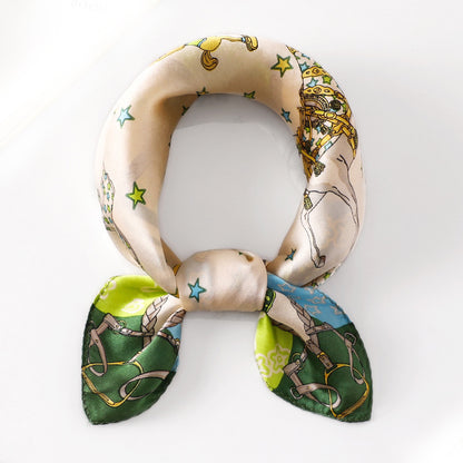 Silk Scarf Women's Spring And Summer New Fashion Professional All-match Printing Satin Silk Small Square Scarf Soft Scarf