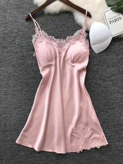 Women's sexy strappy ice silk nightdress