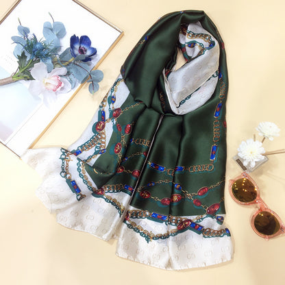 Silk Scarf Women's Spring and Autumn Long  Silk With Shawl