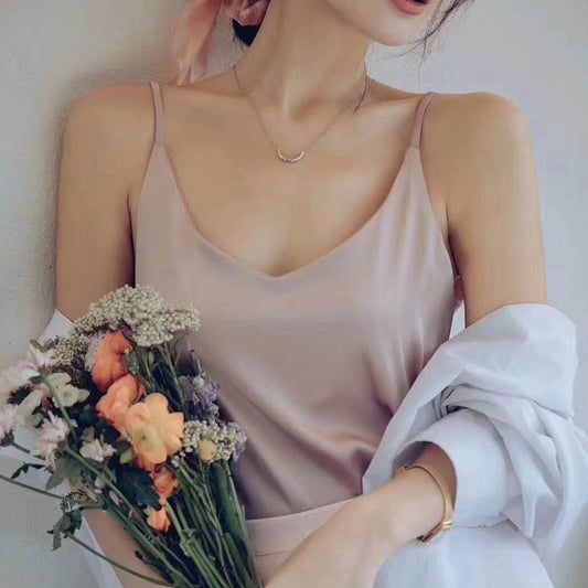 Super soft solid color satin silk camisole