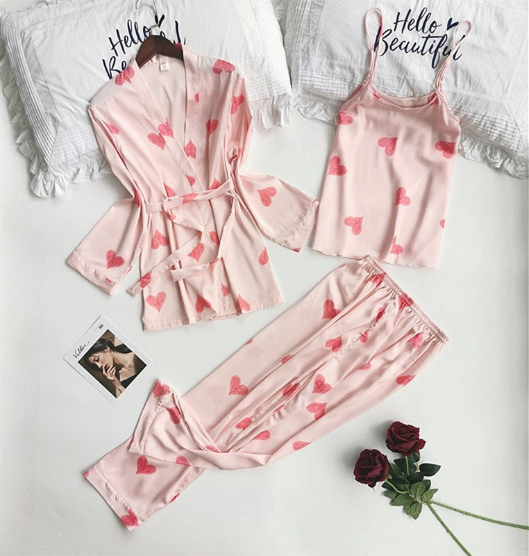 Printed Long Sleeve Imitation Silk Homewear