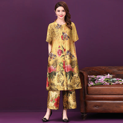 Cardigan silk Cheongsam two-piece set
