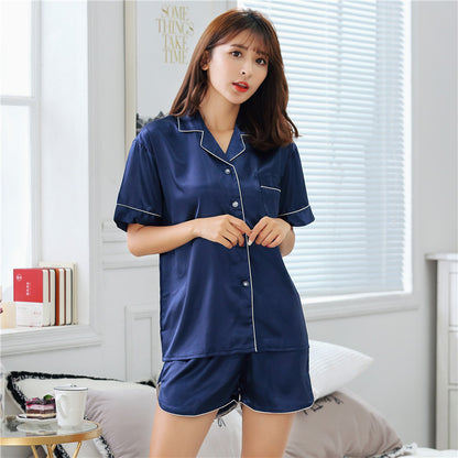 Women's ice silk short sleeve pajamas suit