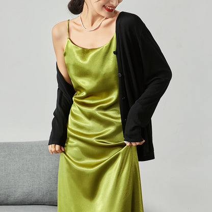 Mid-length silk sling acetate satin dress