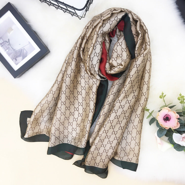 Silk Scarf Women's Spring and Autumn Long  Silk With Shawl