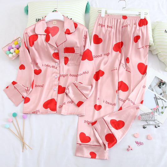 Long sleeved trousers ice silk pajamas suit