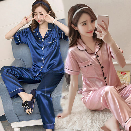 Silk-like Summer Short-sleeved Trousers Cardigan Girl Silk