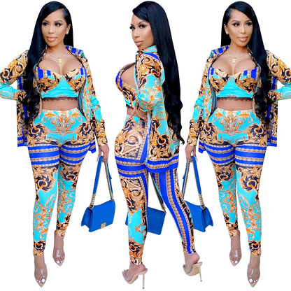 Milk silk digital printing sleeveless pants suit