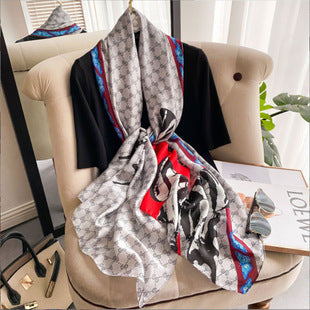 Monogram Satin Faux Silk Shawl Scarf
