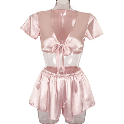 Hot Selling Sexy V-neck Silk Suspender Pajamas