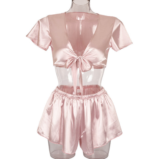 Hot Selling Sexy V-neck Silk Suspender Pajamas