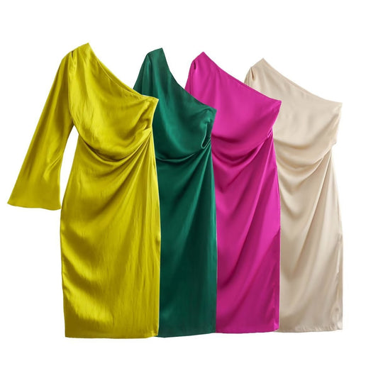 Asymmetric Silk Satin Split Dress
