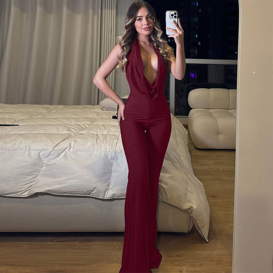 Collar Strap Halter Sexy Backless Slim Fit Jumpsuit