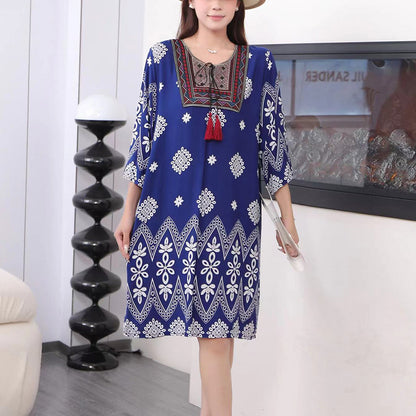 Cotton Silk Floral Dress Vintage Women's Clothing